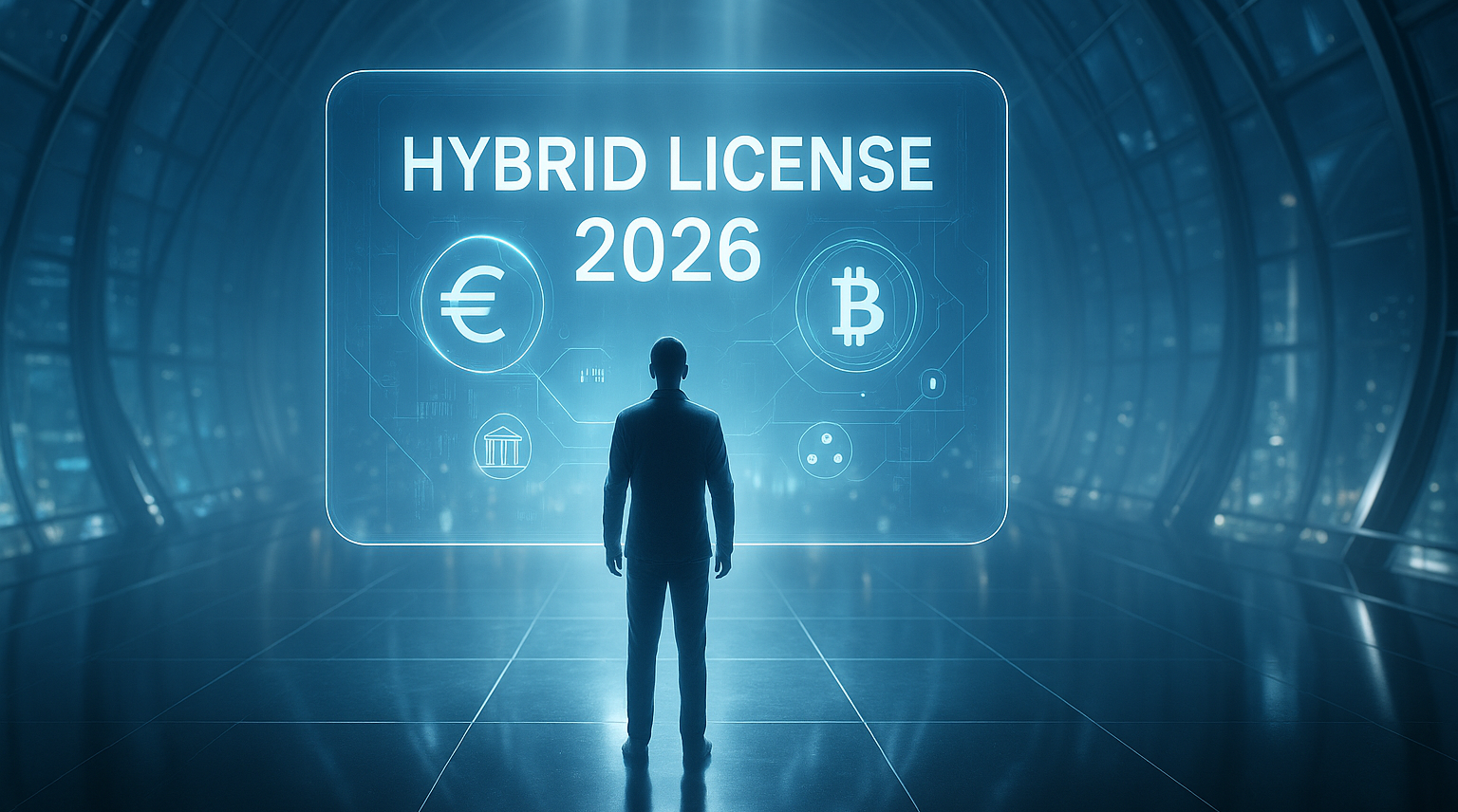 Hyperrealistic concept of hybrid casinos 2026 — fusion of fiat and blockchain under unified gaming license